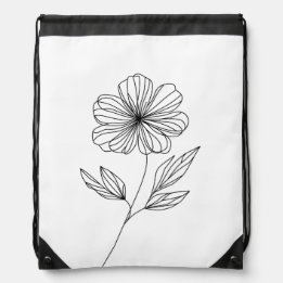 Mochila Dibujo de línea de flor minimalista en blanco y ne
