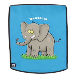 Mochila Dibujo divertido de elefante con pájaro en la trom