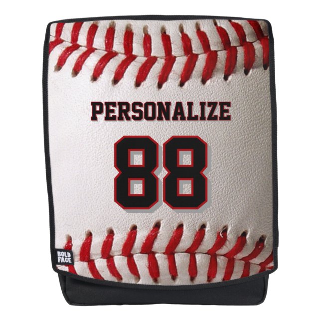 Mochila Diseño de jugador de béisbol con número y nombre d (Anverso)