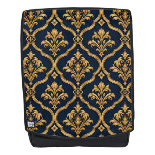 Mochila Diseño de Motivo Vintage de Damasco Dorado y Azul
