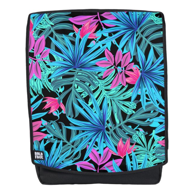 Mochila Diseño tropical Floral azul y rosa (Anverso)
