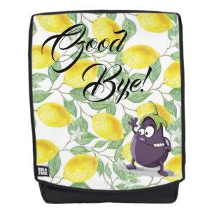 Mochila divertida limón y berenjena con cara audaz