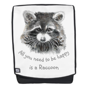 Mochila Divertido Lindo Mapache Acuarela Alegre Inspirador