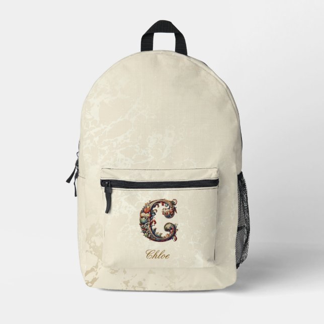 Mochila dorada clásica elegante Monograma barroco  (Anverso)