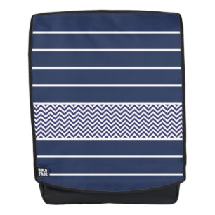 Mochila El blanco moderno de los azules marinos raya el
