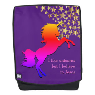 Mochila El corto PURPLE personalizado UNICORN cree en Jesú