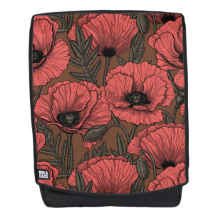 Mochila El jardín de adormidera en coral y marrón