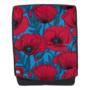 Mochila El jardín de amapola roja en azul