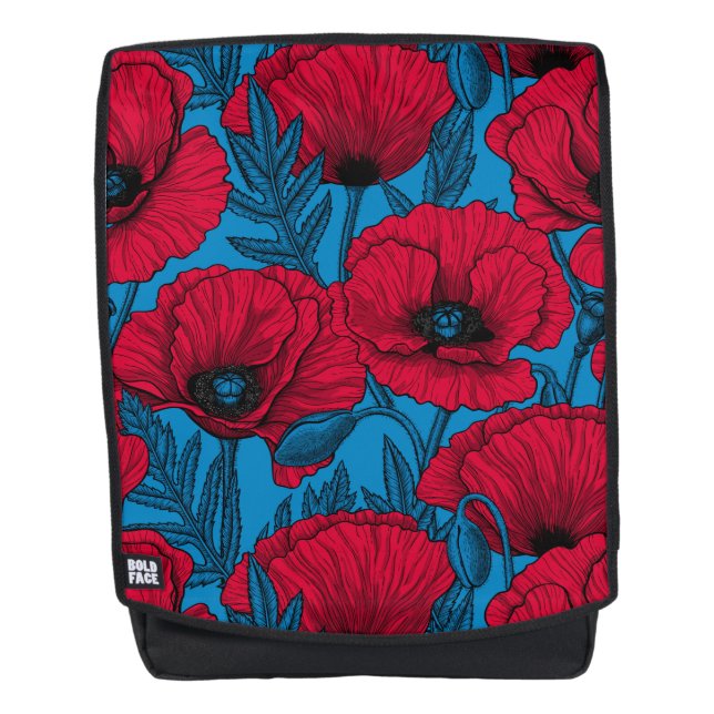Mochila El jardín de amapola roja en azul (Anverso)