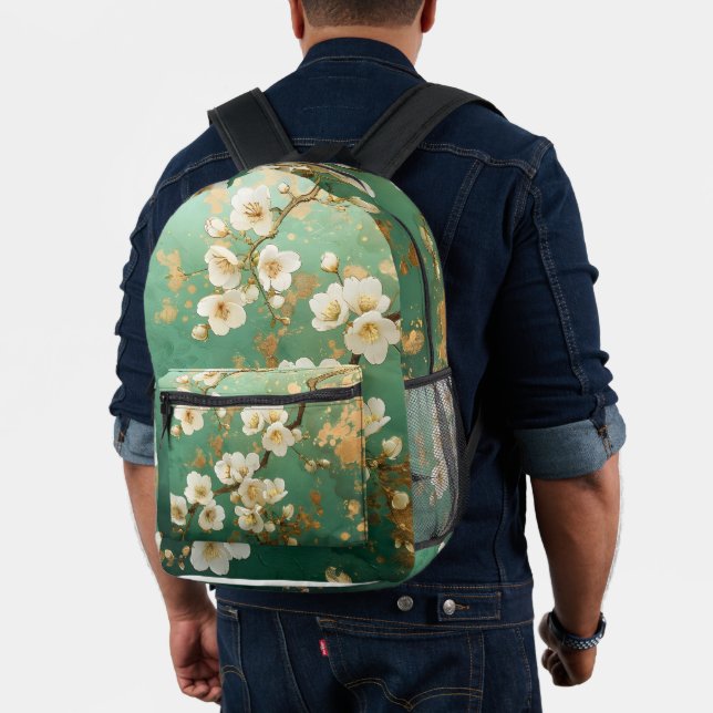 Mochila elegante con flores de peras, arte verde y (Insitu (Modelo))