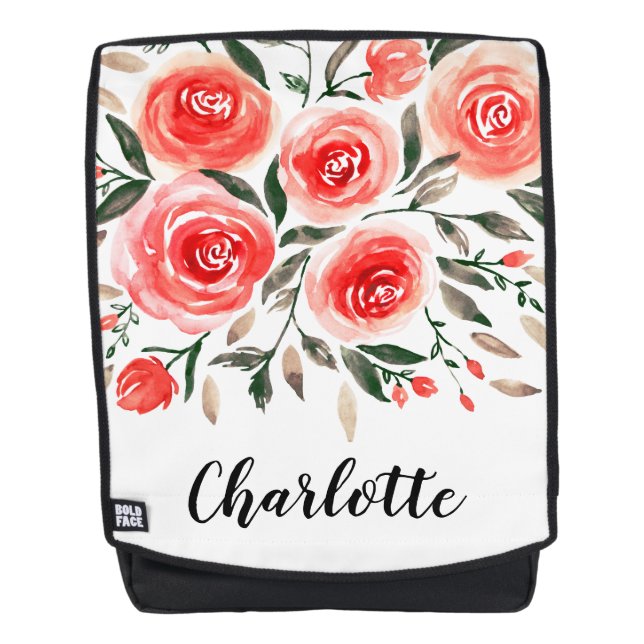 Mochila Elegante Ilustracion acuático de rosas rosadas (Anverso)