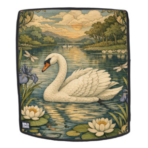 Mochila Elegante pintura de cisne blanco al acuarela vinta
