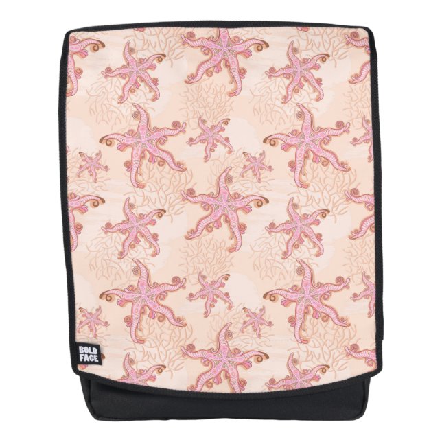 Mochila Estrellas de mar y coral patrón pastel rosa (Anverso)