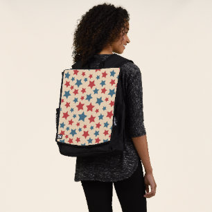 Mochila Estrellas Rojas y Azules, 4 de Julio, Fondo Beige
