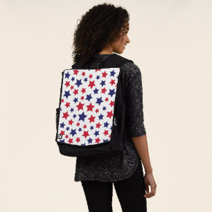 Mochila Estrellas Rojas y Azules, 4 de Julio, Fondo Blanco