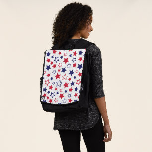 Mochila Estrellas Rojas y Azules, 4 de Julio, Fondo Blanco