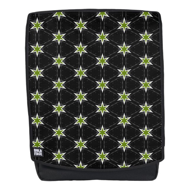 Mochila Estrellas verdes del patrón estrella en fondo negr (Anverso)