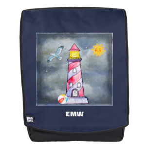 Mochila Faro rojo con fondo de tormenta