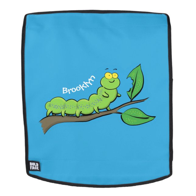 Mochila Feliz ilustracion personalizado de oruga verde (Cara extraíble)