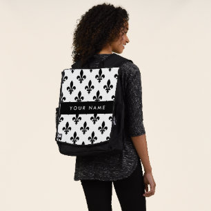 Mochila Fleur de Lis, Negro sobre Blanco, Negro, Tu Nombre