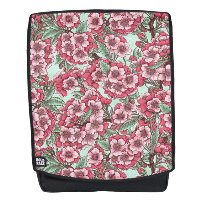 Mochila Flor de cerezo en rosa y menta (Anverso)