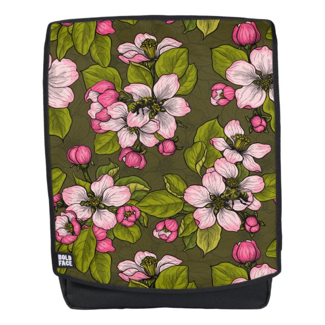 Mochila Flor de manzana en verde oscuro (Anverso)