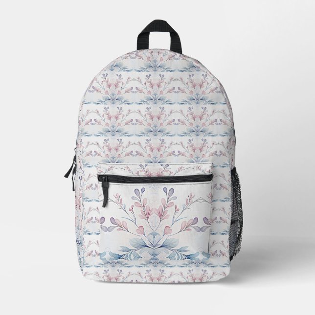 Mochila floral azul rosa azul acuarela Cortar bols (Anverso)