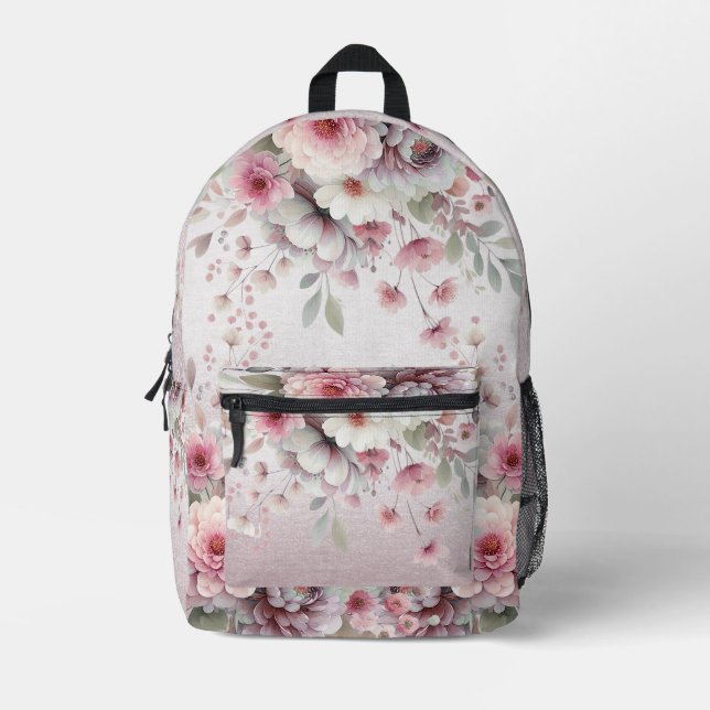 Mochila floral blanca rosada moderna Cortar bolsa  (Anverso)