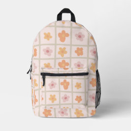 Mochila floral cúrcuma retro a cuadros
