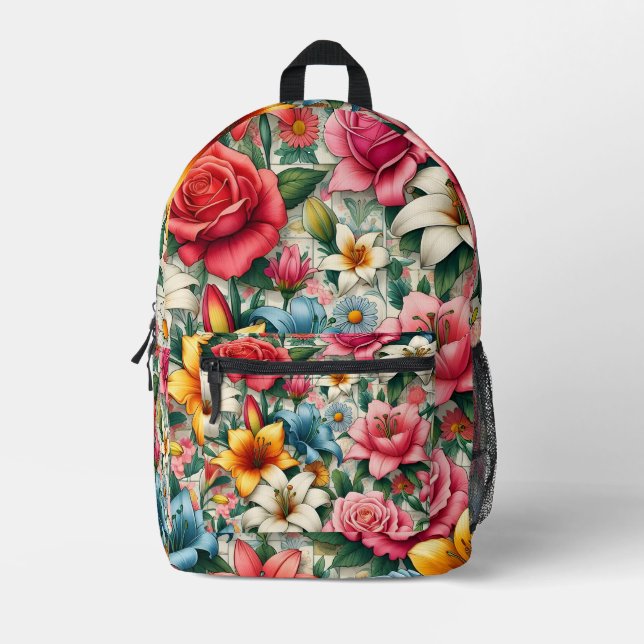 Mochila Floral de Vibrante Blossoms (Anverso)