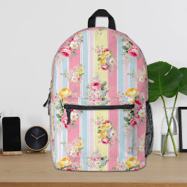 Mochila floral rosa a rayas