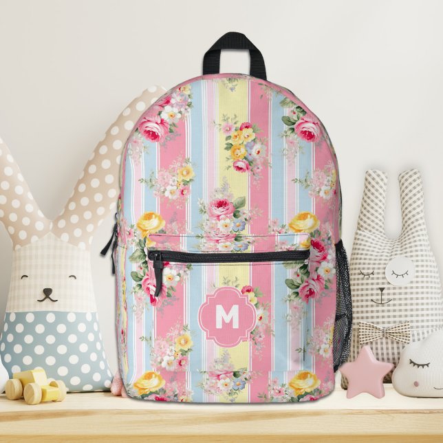 Mochila floral rosa a rayas personalizada (Subido por el creador)