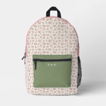 Mochila floral rosa y gingham personalizada