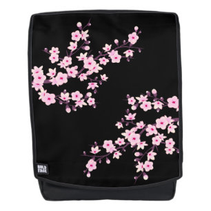Mochila Florales Flores de Cerezo Negras Rosadas