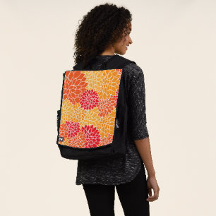 Mochila Flores De Dahlia, Patrón De Flores, Naranja Dahlia