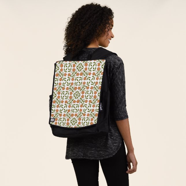 Mochila Flores Naranjas, Patrón Floral, Verdor, Boho (Puesto)