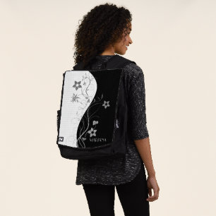 Mochila Flores Negras Y Gris