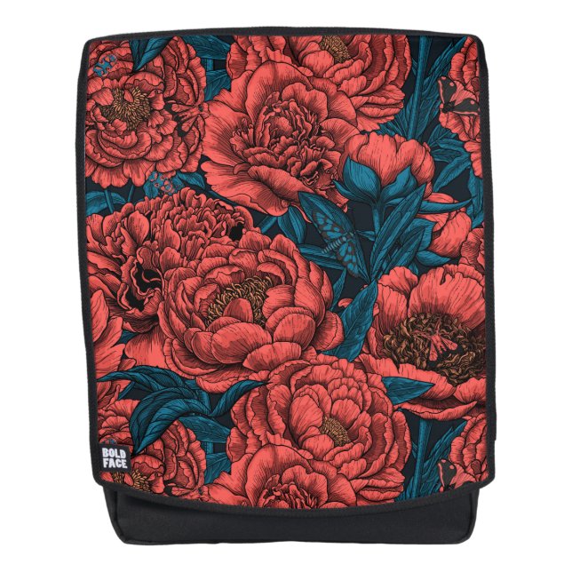 Mochila Flores y polillas de peonía roja (Anverso)