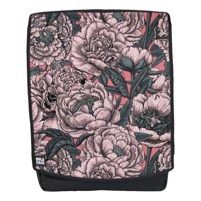 Mochila Flores y polillas rosadas (Anverso)