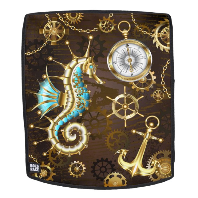 Mochila Fondo de madera con caballito de mar mecánico (Cara extraíble)