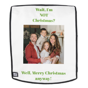Mochila foto de texto verde de vacaciones de Navidad 