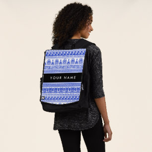 Mochila Fret griego, llave de meandro mixta, azul, tu nomb