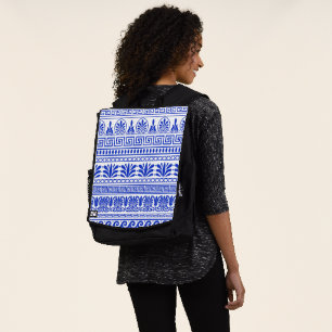 Mochila Fret griego, patrón mediterráneo, azul