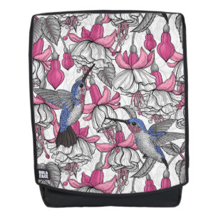 Mochila Fuchsia blanca y colibríes