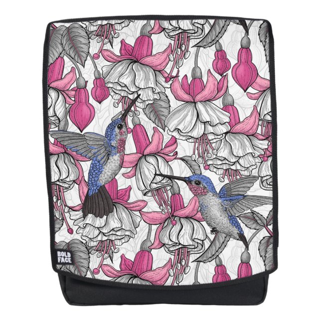 Mochila Fuchsia blanca y colibríes (Anverso)