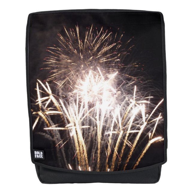 Mochila Fuegos artificiales blancos y dorados en celebraci (Anverso)