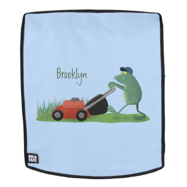 Mochila Funny green frog mowing lawn cartoon (Cara extraíble)