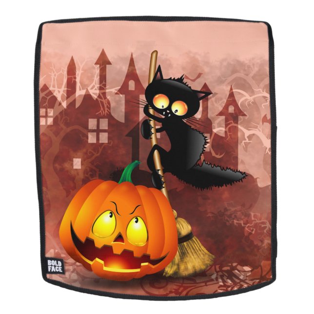 Mochila Gato asustado por un personaje de Halloween divert (Cara extraíble)