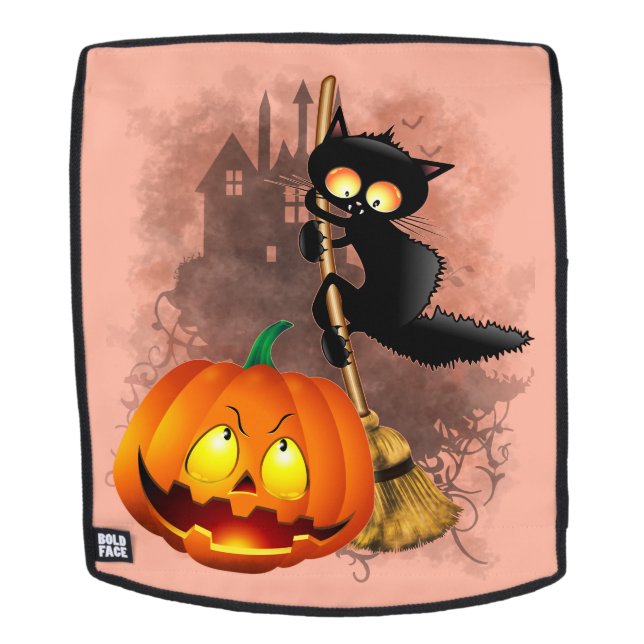 Mochila Gato asustado por un personaje de Halloween divert (Cara extraíble)