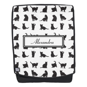 Mochila Gatos con patrón de silueta negra con nombre